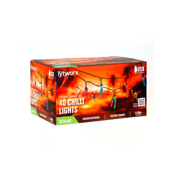 Lytworx Solar USB Colour Change Chilli Lights - 40 Pack