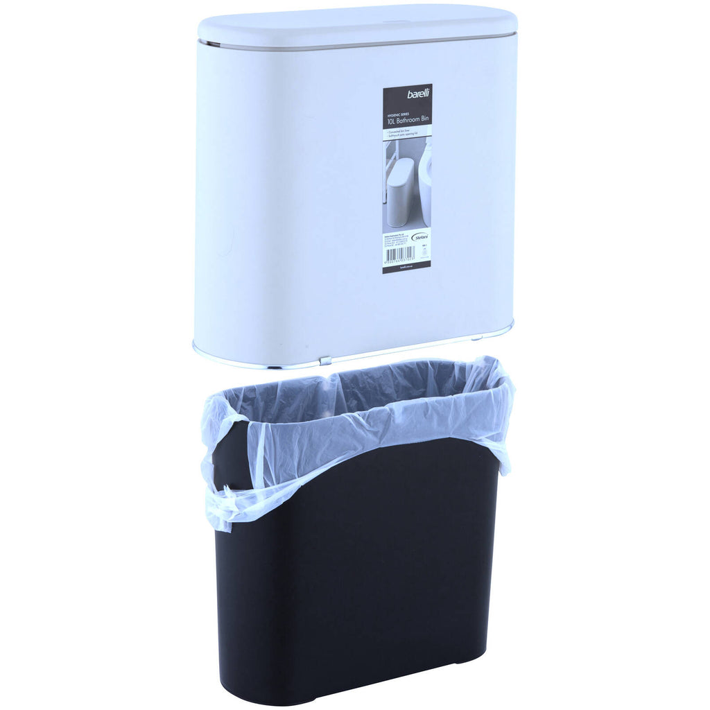Barelli 10L White Hygiene Series Plastic Bathroom Bin - Image 6 of 6