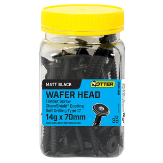 Otter 14g x 70mm Matt Black Wafer Head Screws - 36 Pack