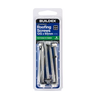 Buildex 12G x 65mm Class 3 Roofing Screws With Seal - 6 Pack