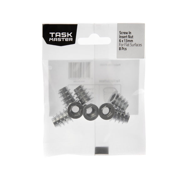 Taskmaster M6 x 13mm Screw-In Insert Nut Flat Surfaces - 8 Pack