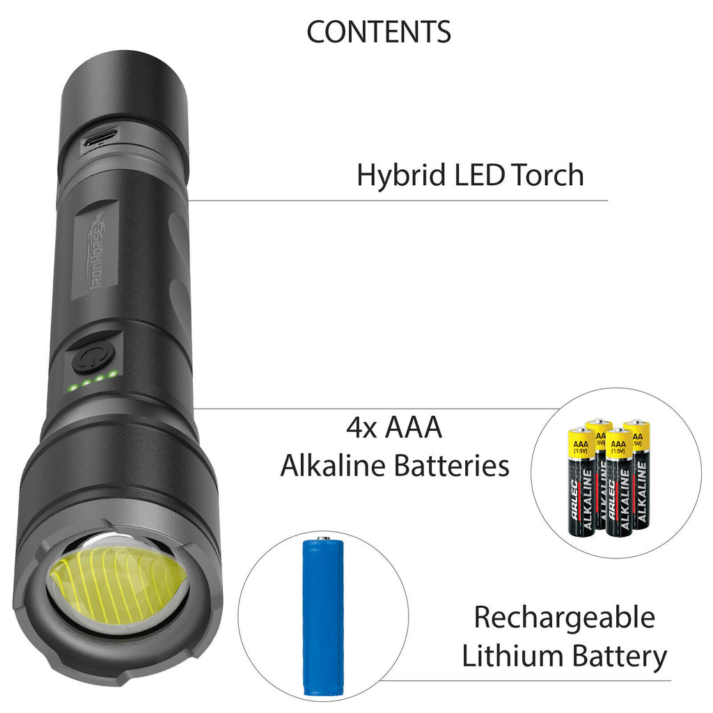 Ironhorse 1100lm Premium Hybrid Dual Power Torch Flashlight - Image 3 of 6