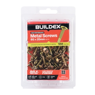 Buildex 8G x 20mm Gold Passivated Sheet Metal Screws - 100 Pack
