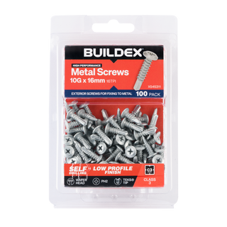 Buildex 10G x 16mm Class 3 Sheet Metal Screws - 100 Pack