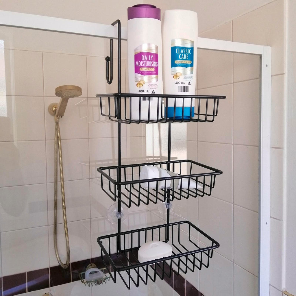 Barelli Black Over Screen Bathroom Shower Caddy With Hooks - Image 2 of 4