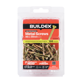 Buildex 8G x 30mm Gold Passivated Sheet Metal Screws - 100 Pack