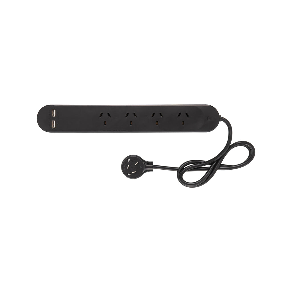 HPM 4 Outlet Black Standard USB Charging Powerboard - Image 1 of 2