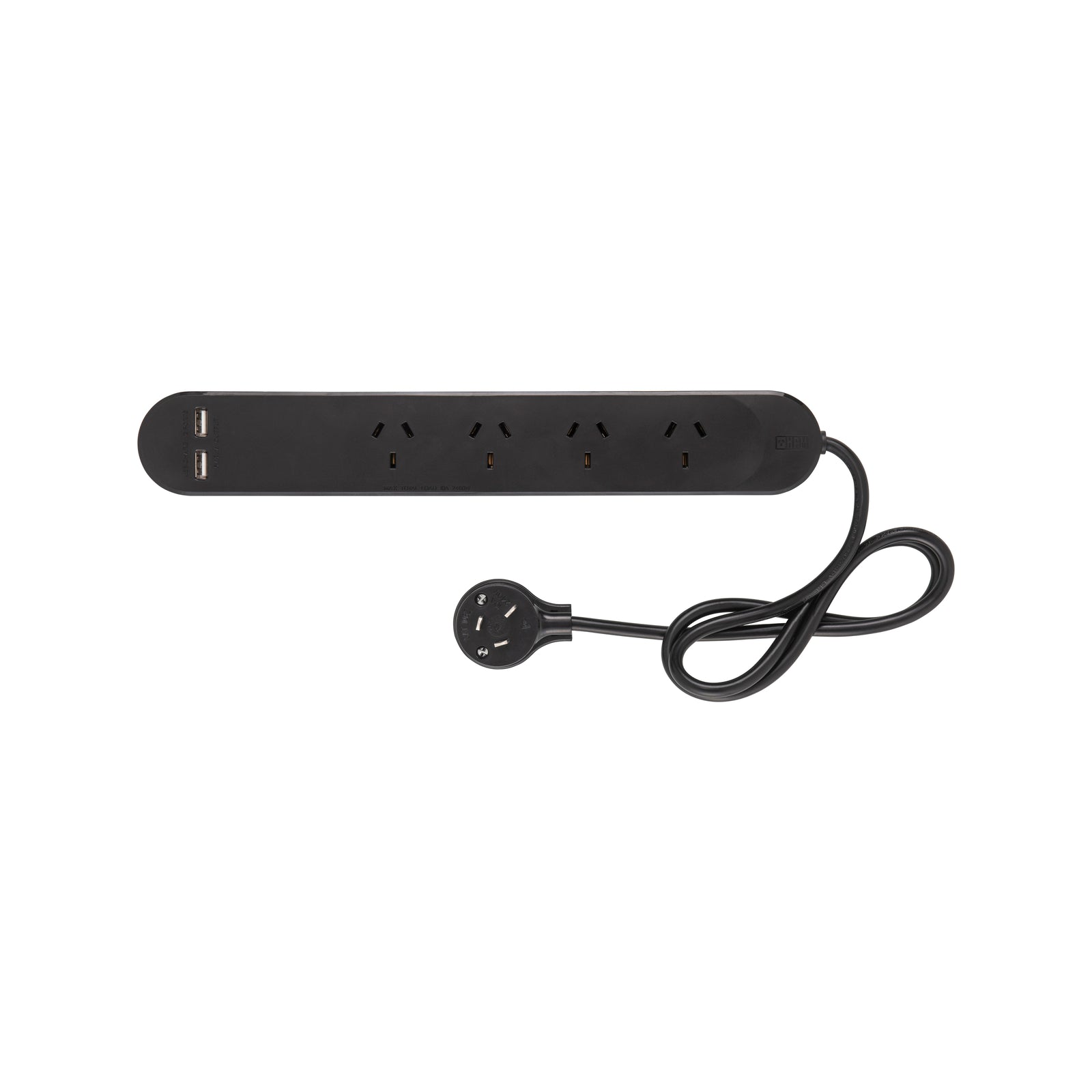 HPM 4 Outlet Black Standard USB Charging Powerboard - Image 1 of 2