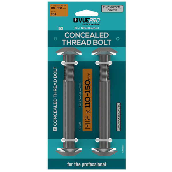 VUEPRO 110-150mm M12 Concealed Thread Bolt - 2 Pack