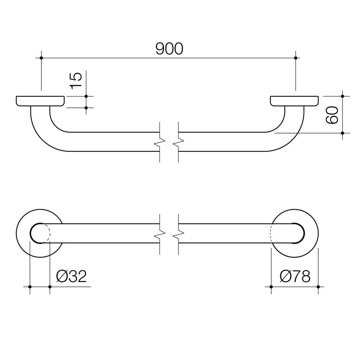 Caroma 900mm Chrome Home Collection Grab Rail - Image 2 of 2