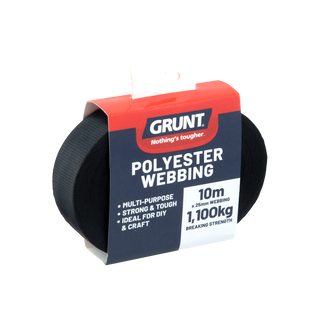 GRUNT 25mm x 10m Heavy Duty Black Polyester Webbing