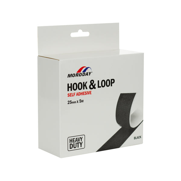Moroday 25mm x 5m Black Hook And Loop Heavy Duty Self Adhesive