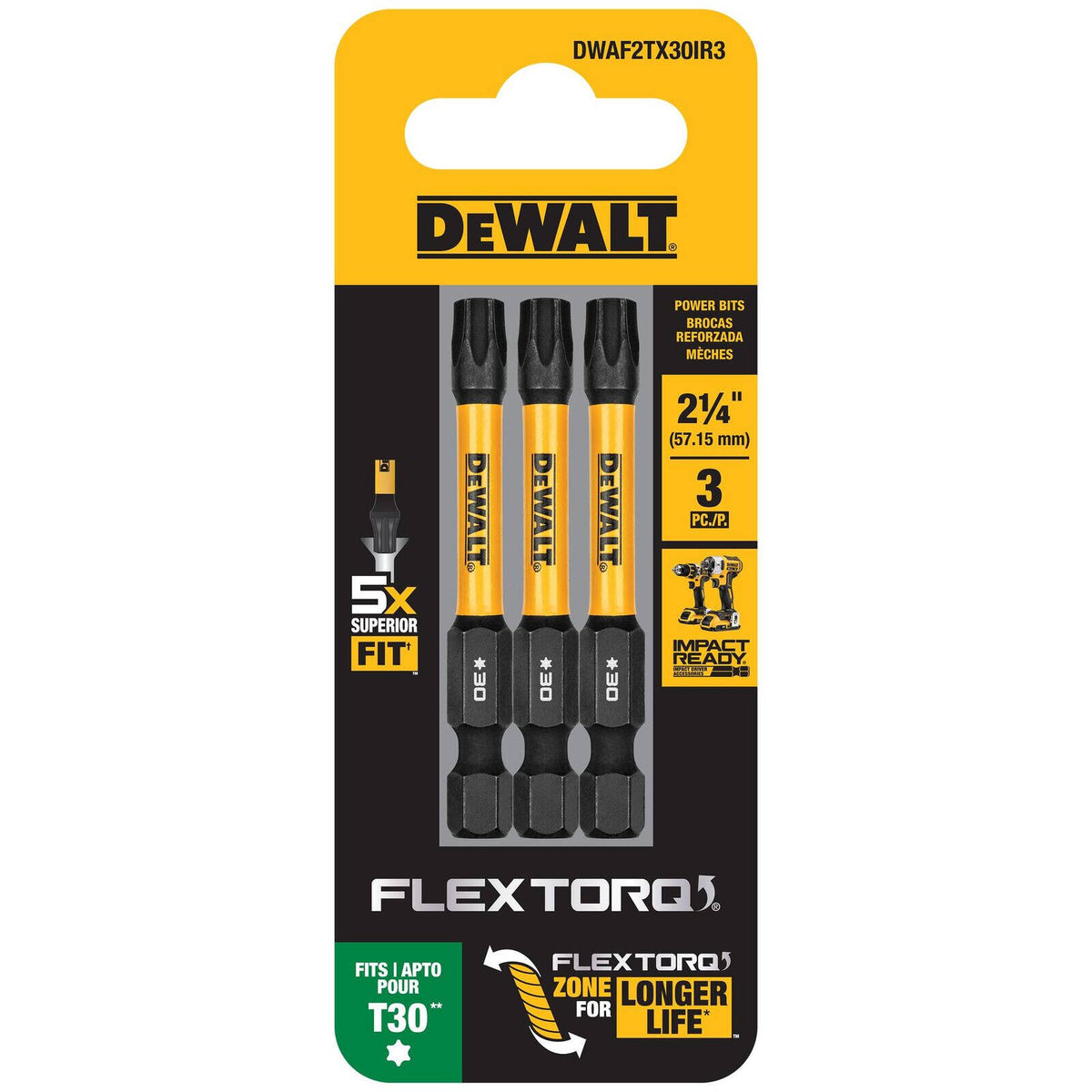 DeWALT FLEXTORQ 57mm TX30 Screwdriver Bit DWAF2TX30IR3 - 3 Pack - Image 3 of 3