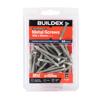 Buildex 10G x 50mm Class 3 Sheet Metal Screws (Countersunk Head) - 50 Pack