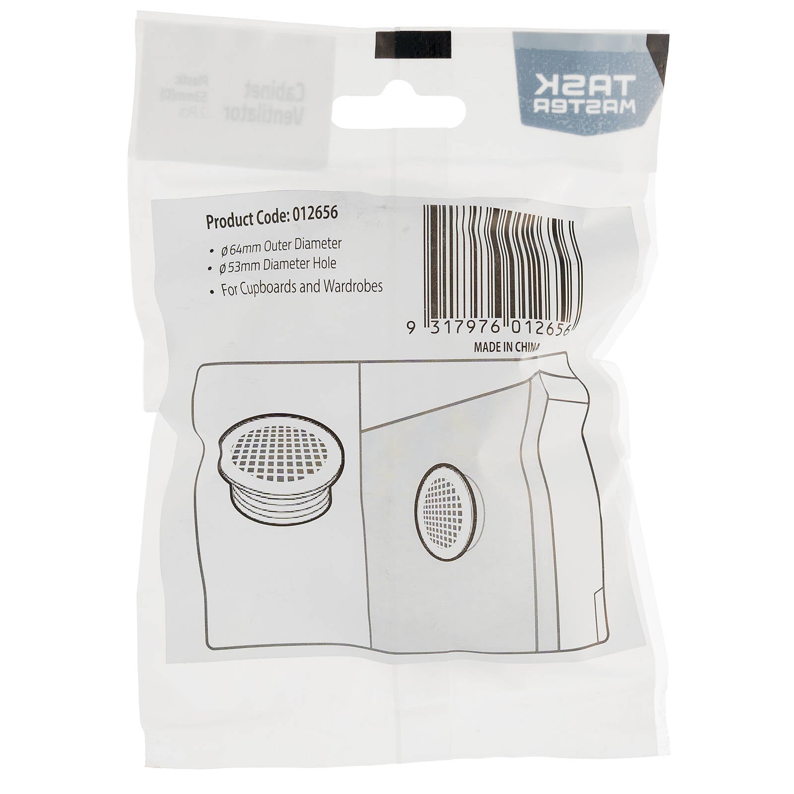 Taskmaster 53mm White Plastic Cabinet Ventilator- 2 Pack - Image 2 of 6