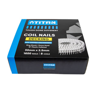 Titan 50 x 2.5mm Hot Dipped Galvanised Collated Coil Nail Dome Ring - 1600 Pack