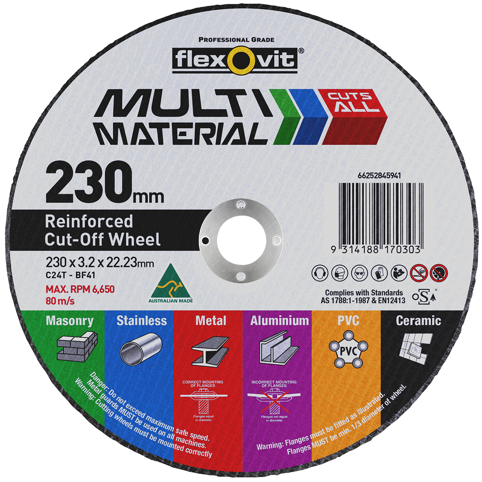 Flexovit 230 x 3.2 x 22.23mm Multi Material Reinforced Cut Off Wheel - Image 1 of 1