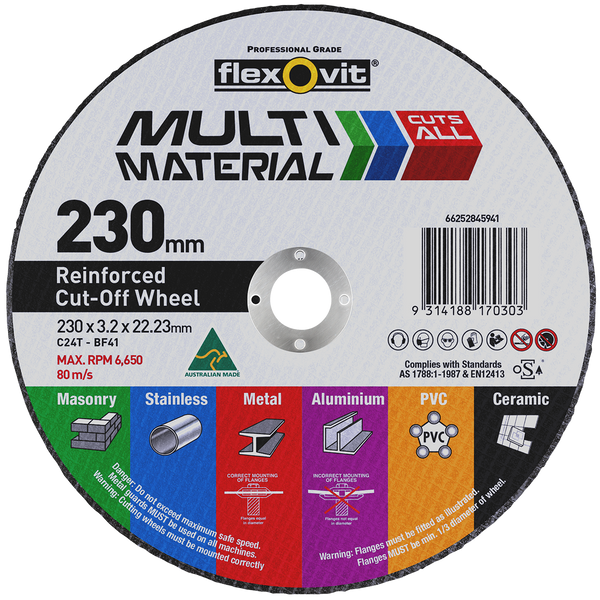 Flexovit 230 x 3.2 x 22.23mm Multi Material Reinforced Cut Off Wheel