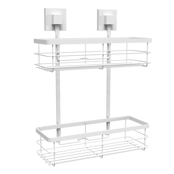 Fusion-Loc Matte White Style Suction Double Shower Caddy