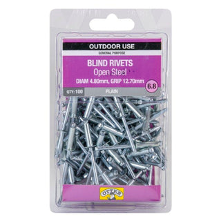 Otter 4.8 x 12.7mm Open Steel Blind Rivets - 100 Pack