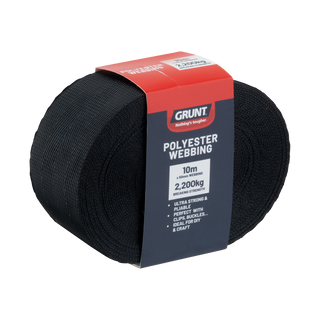 GRUNT 50mm x 10m Black Heavy Duty Polyester Webbing