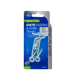 Zenith 75mm Zinc Plated Gate Hooks And Eyes - 2 Pack