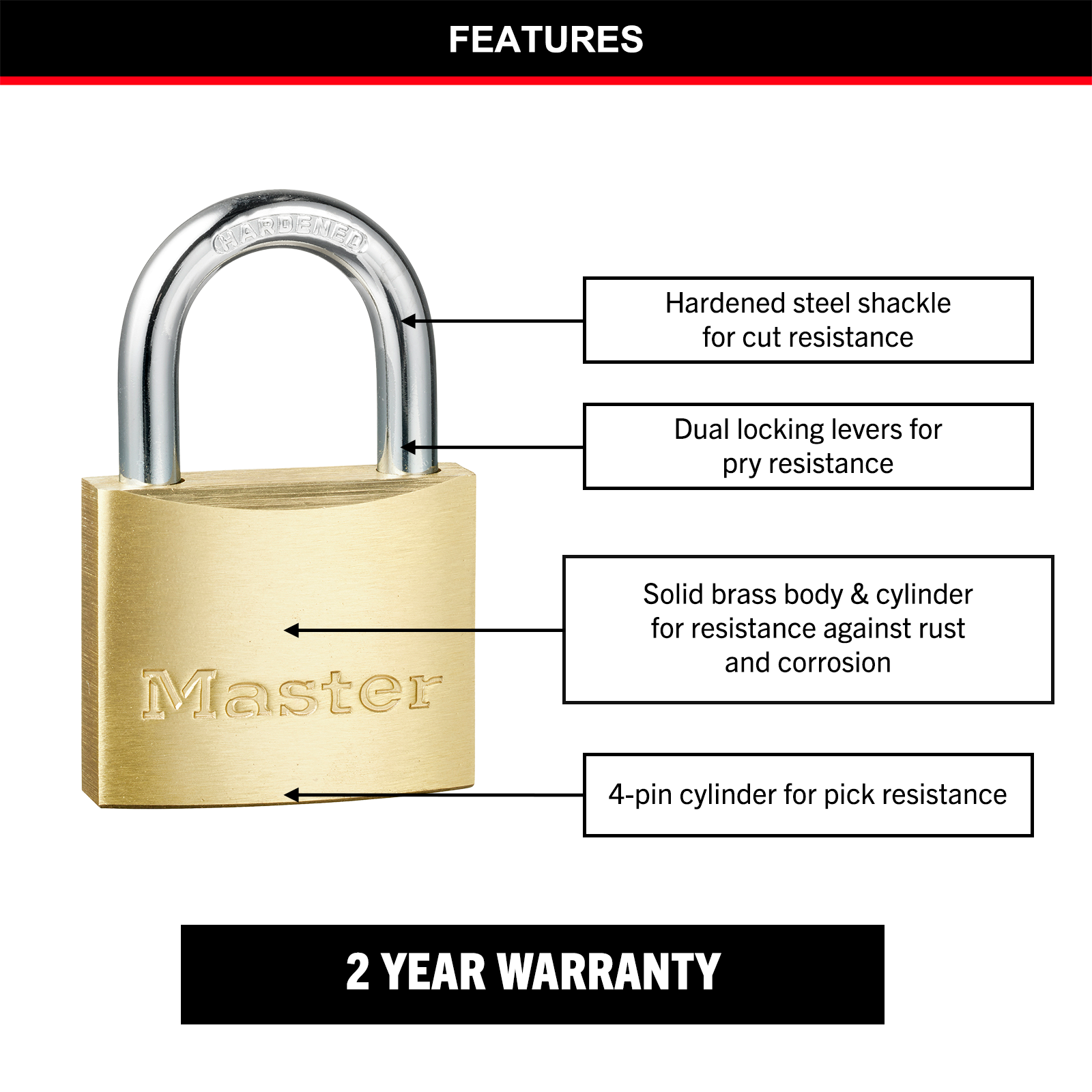 Master Lock 40mm Brass Keyed Padlock - 2 Pack - Image 11 of 18