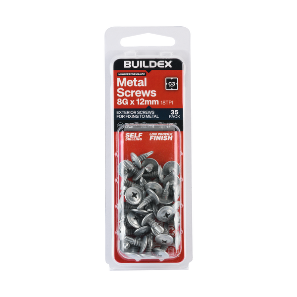 Buildex 8G x 12mm Class 3 Sheet Metal Screws - 35 Pack