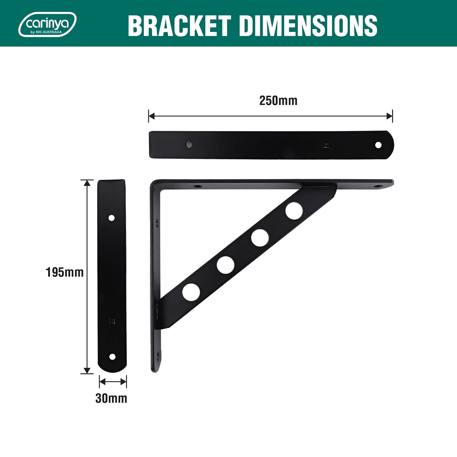 Carinya 250 x 195mm Black Heavy Duty Circle Stayed Bracket - Image 13 of 19