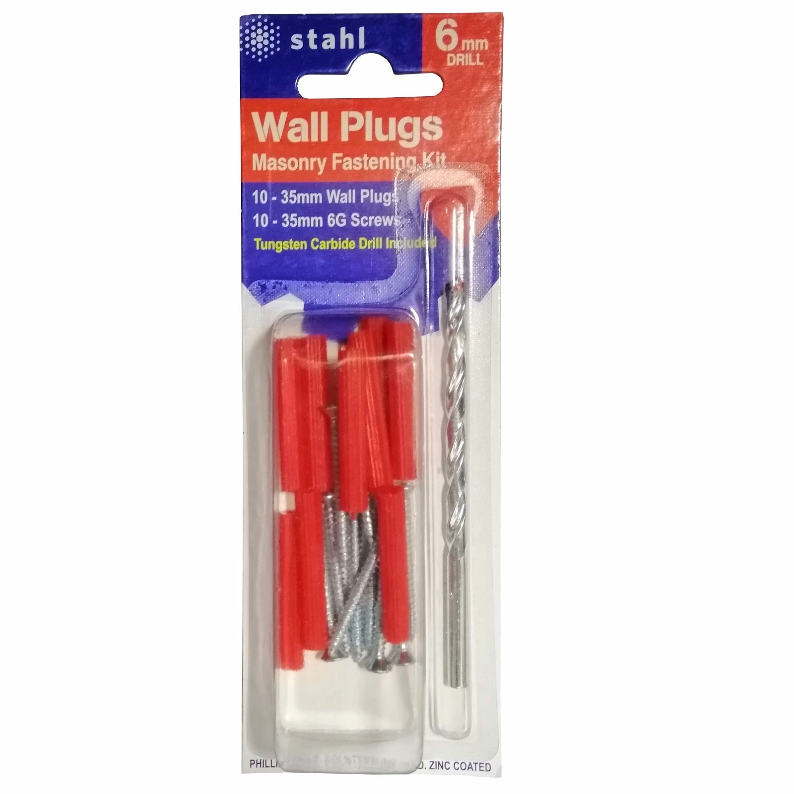 STAHL Masonry Kit 6mm Drill With 35mm Red Wall Plugs - Image 1 of 1