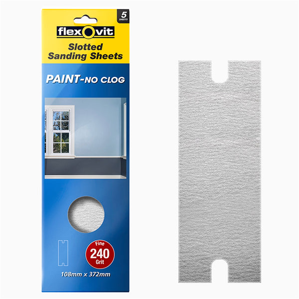 Flexovit 108 x 372mm Very Fine Finish Painted Surface Slotted Sanding Sheet - 5 Pack - Very Fine