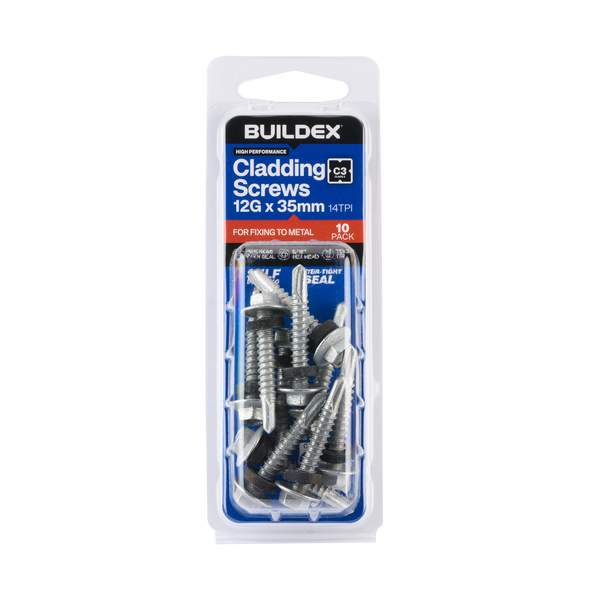 Buildex 12G x 35mm Class 3 Cladding Screws with Seal - 10 Pack