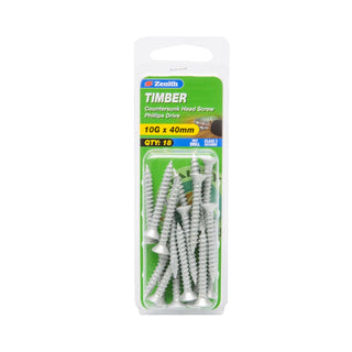 Zenith 10G x 40mm Galvanised Countersunk Head Timber Screws - 18 Pack