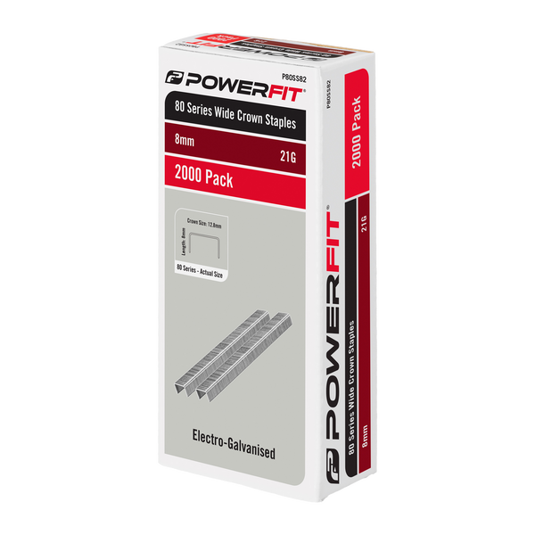 PowerFit 8mm 80 Series Electro-Galvanised Wide Crown Staples - 2000 Pack