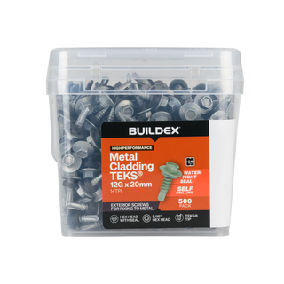 Buildex 12G x 20mm Class 4 Metal Cladding TEKS® Screws with Seal - 500 Pack
