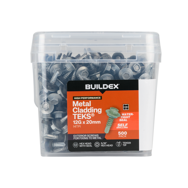 Buildex 12G x 20mm Class 4 Metal Cladding TEKS® Screws with Seal - 500 Pack