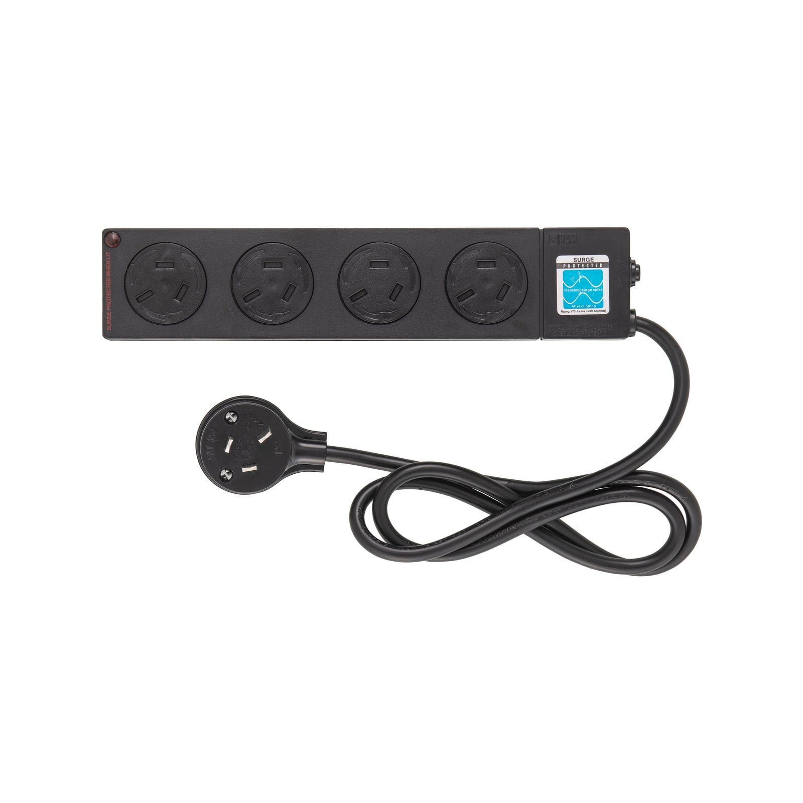 HPM 4 Outlet Black General Purpose Surge Protected Powerboard - Image 1 of 2