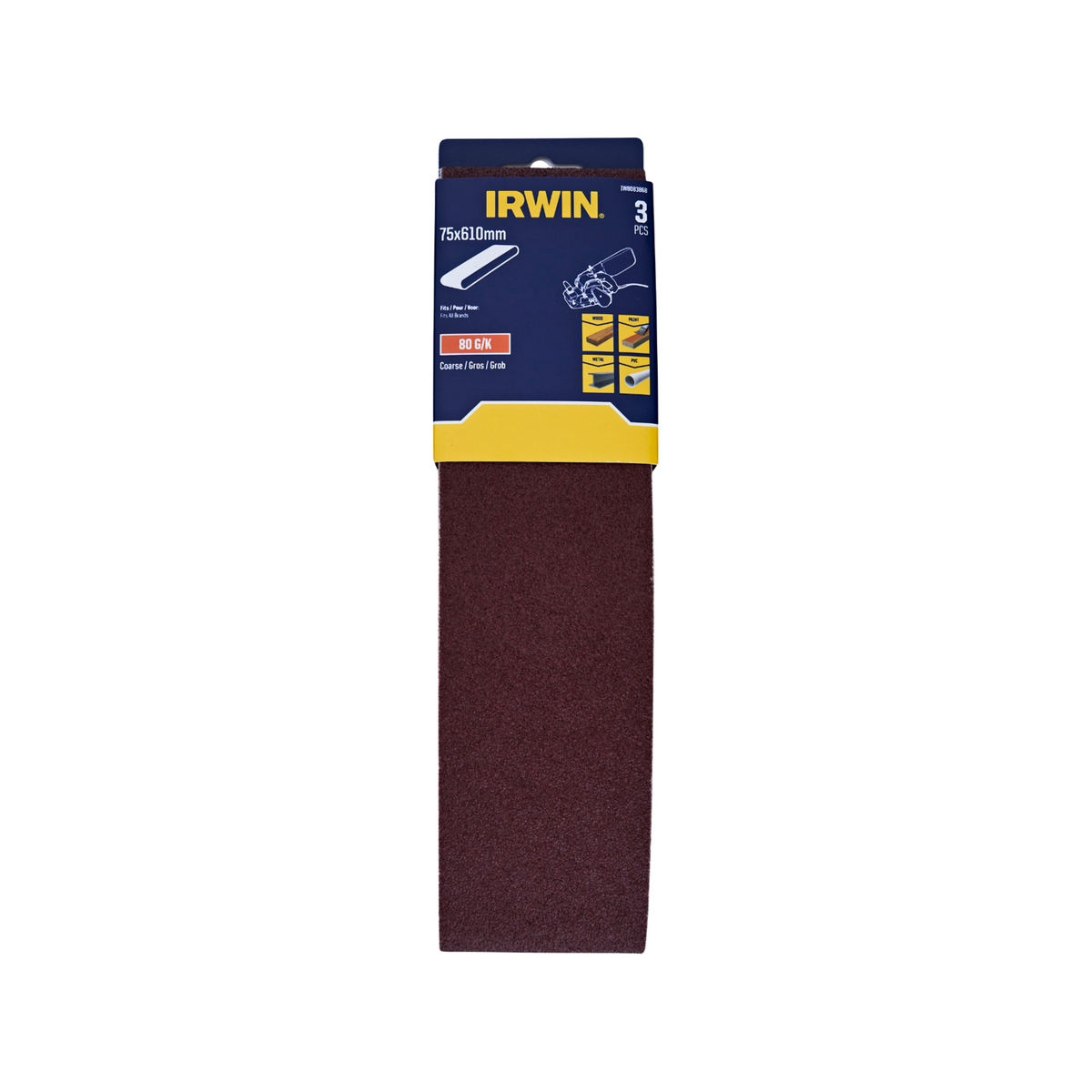 IRWIN 75 x 610mm 80 Grit Sanding Belt - 3 Pack - Image 1 of 1
