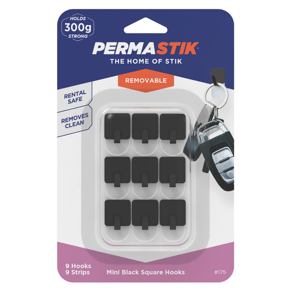 Permastik Small Black Square Hooks - 9 Pack
