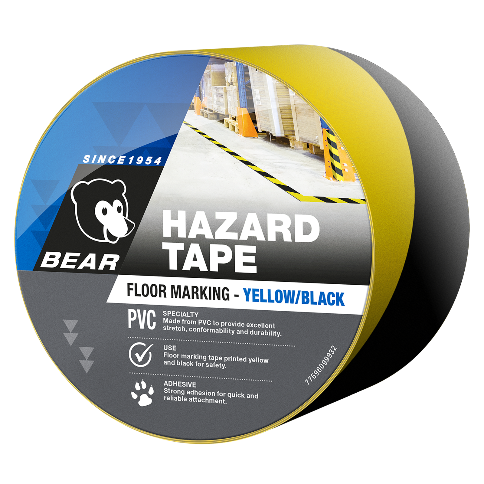 Bear 48mm x 30m Yellow and Black Hazard Tape - Image 1 of 1
