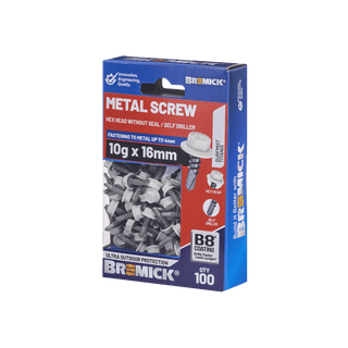 Bremick Metal Hex Screw 10g x 16mm B8 SM PK100