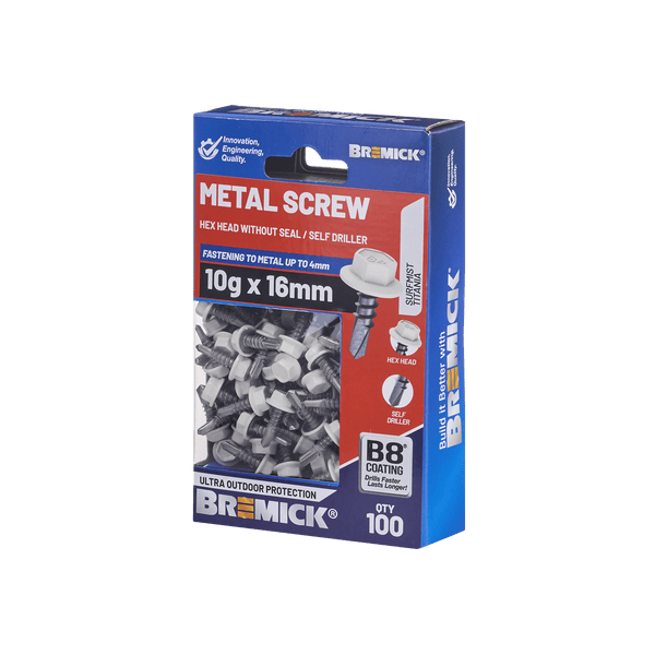 Bremick Metal Hex Screw 10g x 16mm B8 SM PK100