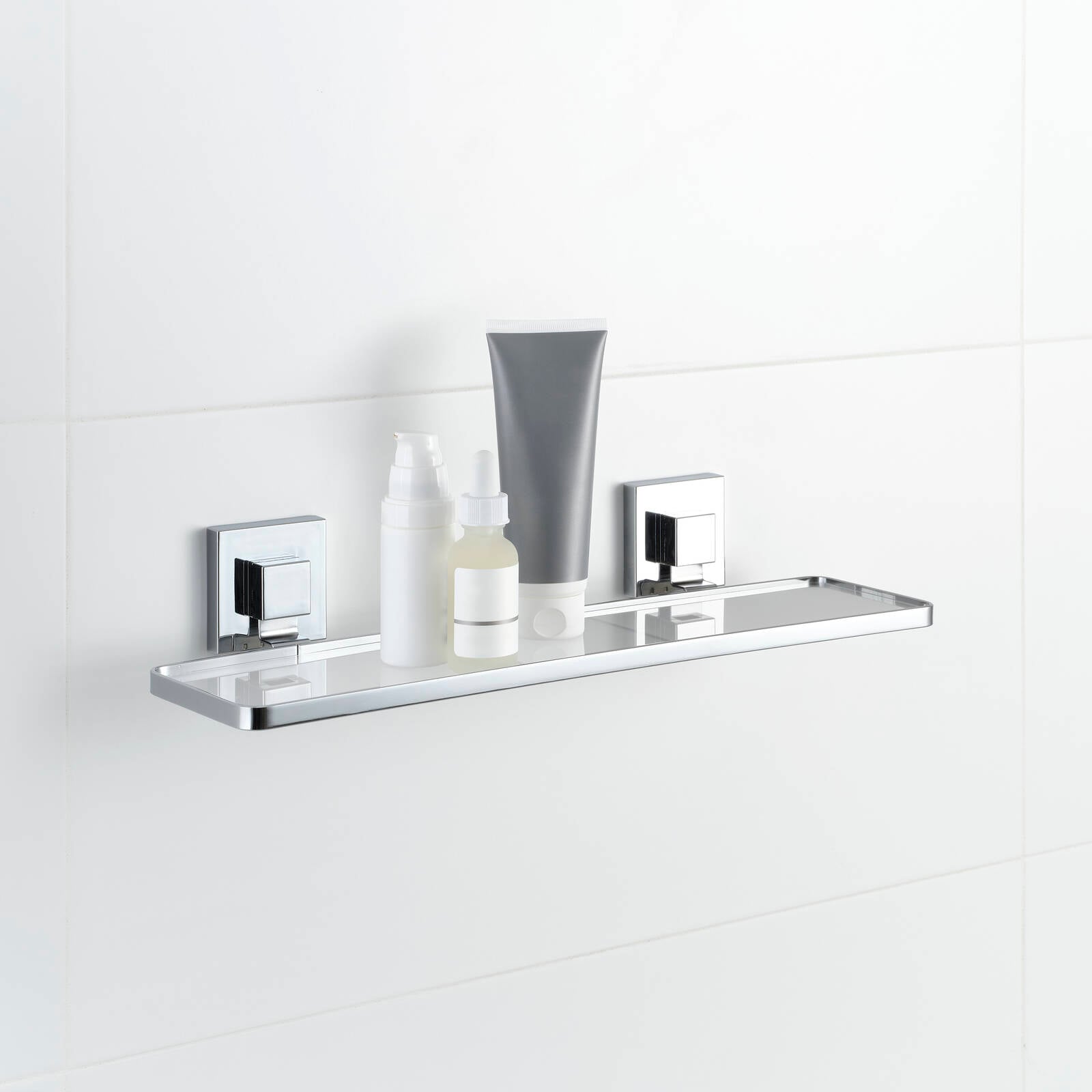 Fusion-Loc 26kg Stainless Steel Suction Frosted Acrylic Bathroom Shelf - Image 3 of 4