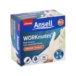 Vileda Ansell WORKmates® Latex Disposable Gloves 36pk - Medium/Large