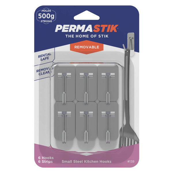 Permastik Small Steel Kitchen Hooks - 6 Pack