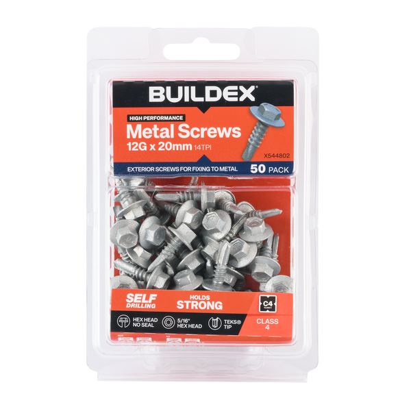 Buildex 12G x 20mm Class 4 Sheet Metal Screws - 50 Pack