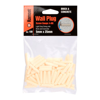 Ramset 5 x 25mm White Wall Plugs - 100 Pack