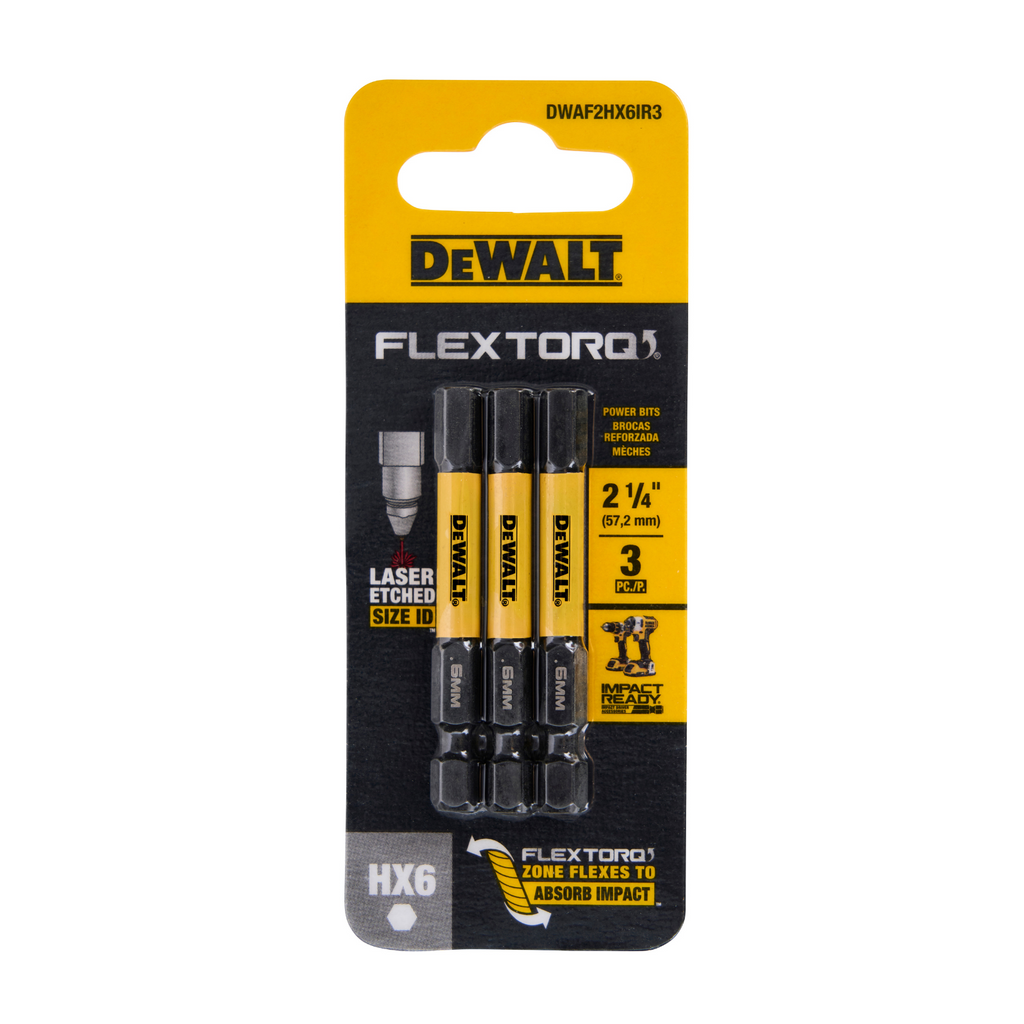 DeWALT FLEXTORQ 57mm HEX6 Screwdriver Bit DWAF2HX6IR3 - 3 Pack - Image 2 of 2