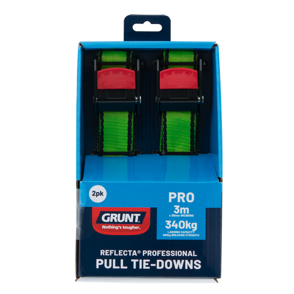 GRUNT 340kg 38mm x 3m Pro Cam Buckle Pull Tie Down - 2 Pack