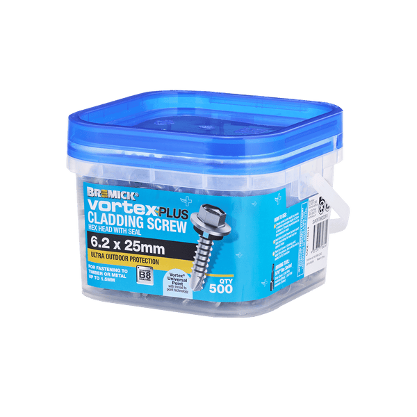 Bremick Vortex Plus Cladding Screw 6.2 x 25mm HEX B8 BX500